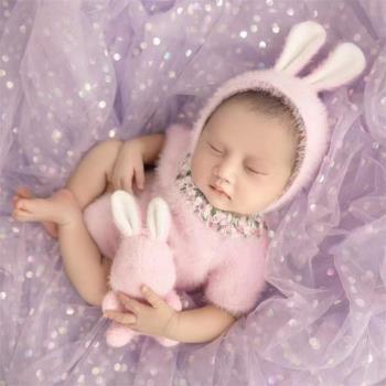 新生兒影樓上門拍攝女寶玉兔年攝影服裝拍照衣服滿月薄紗主題