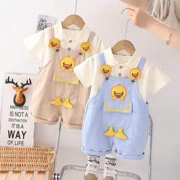 男童夏裝套裝女寶寶短袖背帶褲兩件套小童洋氣嬰兒童時髦1-3歲潮5