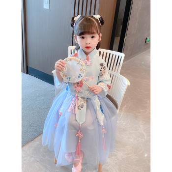 兒童漢服女童夏季雪紡裙套裝周歲禮服女寶寶中國風超仙古裝兩件套