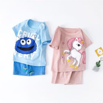 兒童短袖套裝夏季純棉2023新款男女童服裝睡衣寶寶t恤衣服兩件套