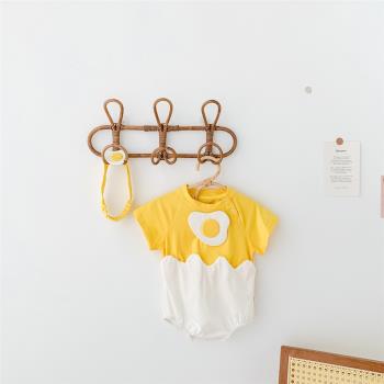 網紅荷包蛋夏季三角哈衣嬰兒服