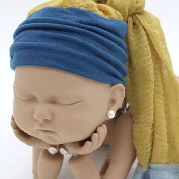 新生嬰兒攝影服裝滿月拍照包裹布相框歐美名畫模仿彈力撞色布道具