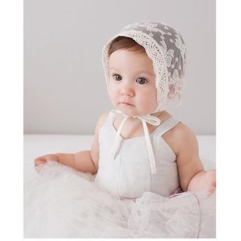 外貿原單嬰兒蕾絲繡花透氣胎帽