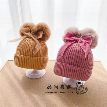 出口韓國保暖帽子雙面加厚蝴蝶結