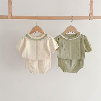 嬰幼兒夏季森系針織鏤空短袖上衣