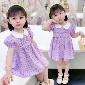 女童娃娃領短袖連衣裙夏季薄款1-8歲小童兒童女寶寶公主裙子夏裝