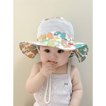 寶寶漁夫帽春夏季遮陽嬰兒帽子可愛小恐龍男女童帽大檐兒童太陽帽
