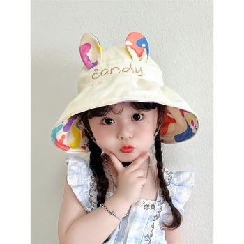 兒童遮陽帽夏季薄款女童帽子大檐防紫外線寶寶雙面空頂帽潮防曬帽