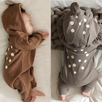 可愛寶寶韓版0-2歲嬰童連帽爬服