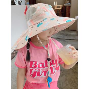 兒童防曬帽子夏季漁夫帽大帽檐可愛寶寶薄款網眼透氣男女童遮陽帽