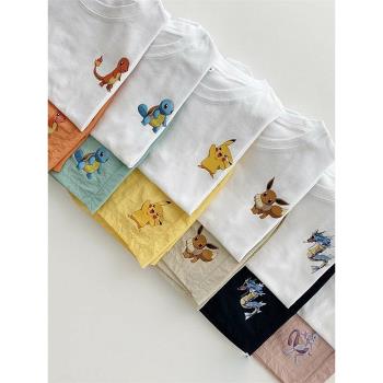 Milo7c-自制 韓國兒童夏季卡通套裝純棉寶可夢純棉短袖兩件上衣褲