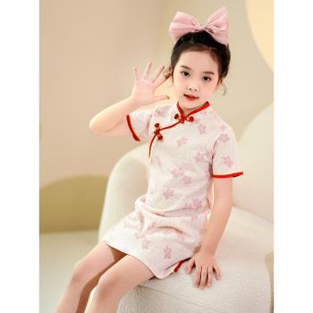 兒童旗袍夏季女童中國風夏裝小女孩公主裙2023新款大童粉色連衣裙