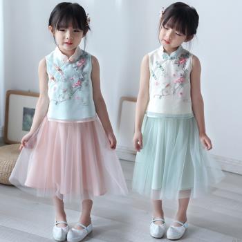女童漢服夏裝中國風兒童古裝超仙短袖連衣裙女孩古風套裝寶寶唐裝
