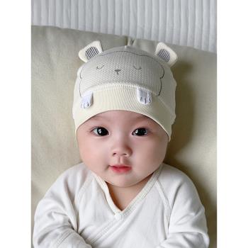 小熊造型嬰兒胎帽夏季薄款護鹵門初生新生兒寶寶純棉單層夏款帽子