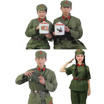 紅衛兵演出服裝文革軍裝65式男解放軍套裝的確良女翻領老式綠軍裝