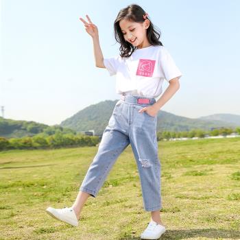 折扣正品班巴拉中大女童網紅套裝夏韓系2021年新款學院風純棉時尚