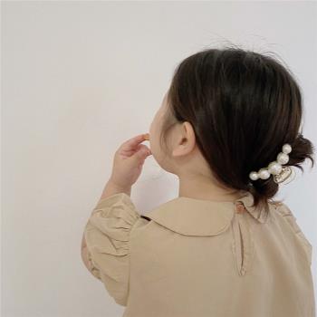 韓國兒童氣質后腦勺珍珠抓夾親子款女童馬尾夾網紅鯊魚夾洋氣交叉