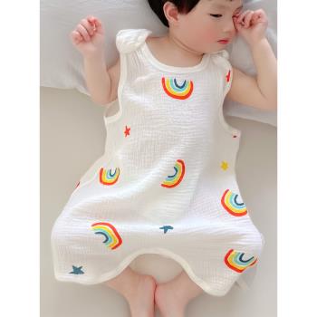 嬰兒雙層純棉無袖背心連體睡衣