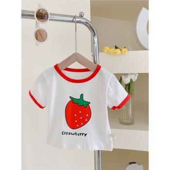 可愛草莓印花嬰兒舒適百搭短袖