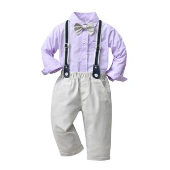 男童背帶西褲套裝潮嬰兒洋氣紳士領結襯衫1-3-5歲男寶寶周歲禮服2