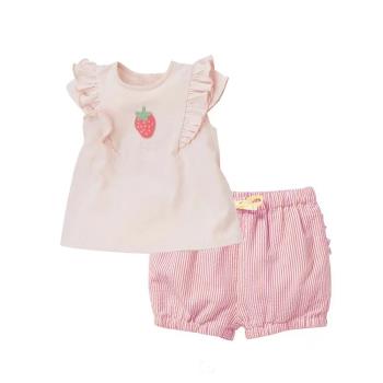 粉紅色草莓褲子夏裝純棉上衣短袖