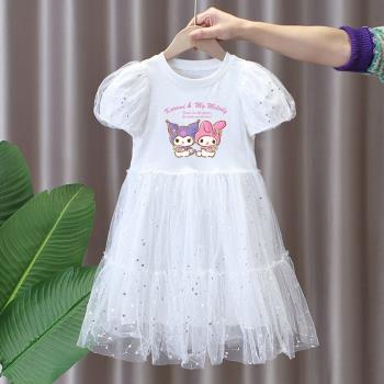 美樂蒂庫洛米女童網紗連衣裙2023夏季兒童公主裙女寶寶泡泡袖裙子