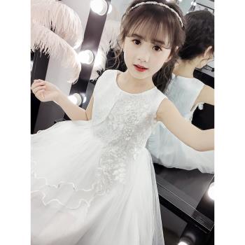 女童公主裙夏裝超仙白色時髦新款兒童女寶裙子洋氣網紗連衣裙禮服