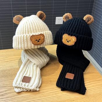 兩件套秋冬季可愛小熊帽子圍巾