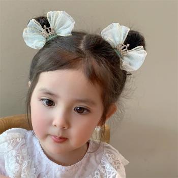 韓國春夏立體蕾絲紗燙金點蝴蝶結兔耳朵皇冠對夾發卡公主寶寶發飾