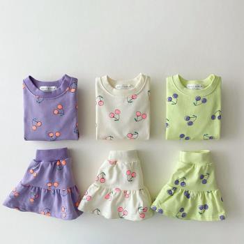 ins22夏季新款女童寶寶套裝洋氣短袖上衣+半身裙子兩件套兒童時髦