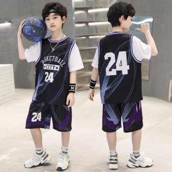 男童夏季速干籃球服夏裝套裝2023新款男孩短袖中大童兒童裝運動服