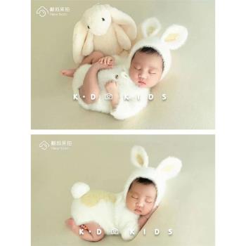 嬰兒攝影小兔子主題服裝新生的兒月子滿月拍照衣服影樓拍照道具