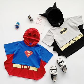 超人卡通蝙蝠俠衣服帶帽動漫短袖