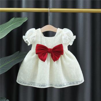 女寶寶短袖連衣裙夏款2女童蕾絲公主裙1-3歲嬰兒周歲生日禮服裙子