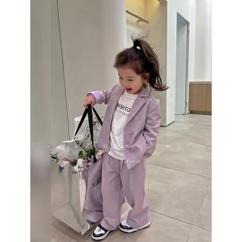 韓版春季休閑紫色時尚西裝褲外套