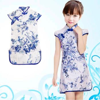 可愛夏裝兒童大小孩中國風連衣裙