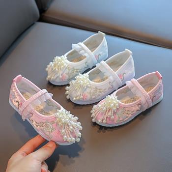 春季新款女童漢服鞋子中國風兒童繡花鞋民族風寶寶表演老北京布鞋
