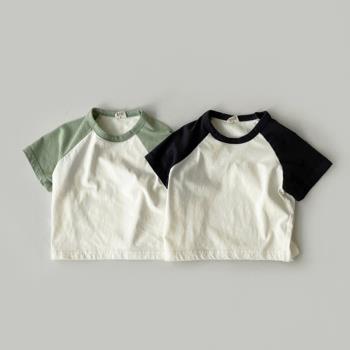INS韓版男女寶寶夏季衣服嬰兒寬松圓領短袖3-6個月新生兒薄款上衣