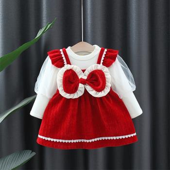 女童春秋季連衣裙套裝洋氣周歲寶寶禮服67個月嬰兒公主裙子兩件套