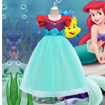 迪士尼春夏公主兒童連衣裙美人魚