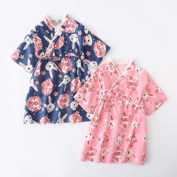 純棉和服系帶女士櫻花兔子睡裙