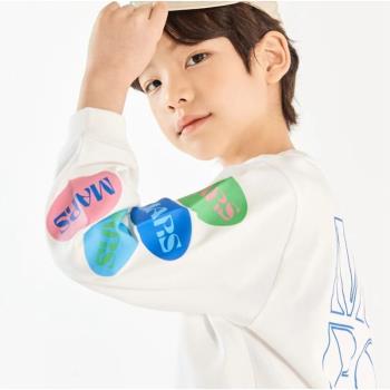 120-160韓系男女童中大童速干面料兩色貼布字母標圓領長袖T