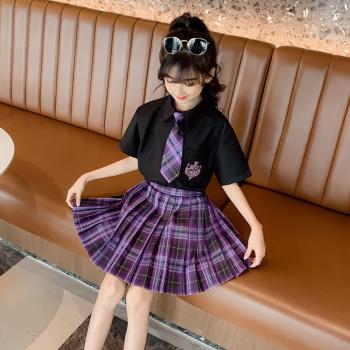 女童jk制服裙套裝2023夏新款學院風網紅洋氣小學生兒童短袖兩件套