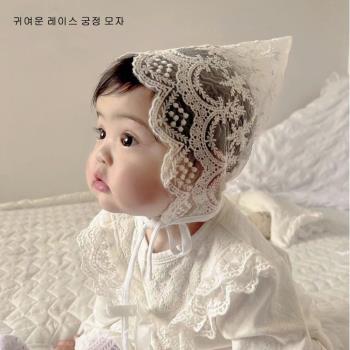 ins春夏韓國同款女寶寶蕾絲公主帽子嬰兒攝影精靈胎帽百天宮廷帽