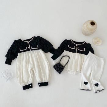 姐妹裝嬰童春秋包屁衣褲子套裝兩件套女寶寶連體衣公主小香風衣服