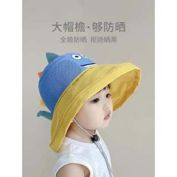 寶寶帽子夏季男童遮陽帽大帽檐兒童防曬帽可愛夏天男孩太陽漁夫帽