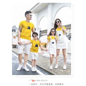 親子裝夏裝2022新款全家裝一家三口四口母子母女背帶裙褲套裝洋氣