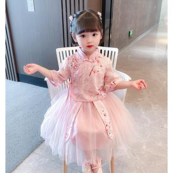 女童漢服連衣裙2023夏裝新款兒童超仙套裝裙寶寶中國風唐裝公主裙