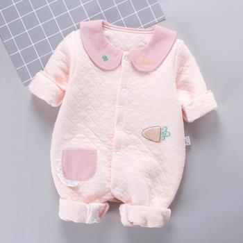 秋冬裝純棉嬰兒加厚保暖連體衣新生兒6個月3女寶寶連體服夾棉哈衣