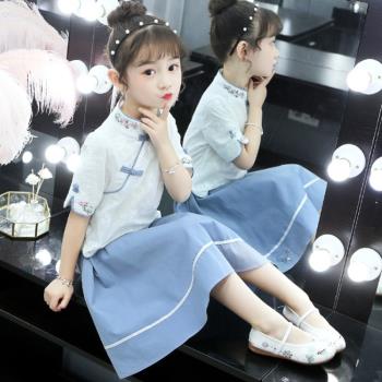 兒童漢服女童夏裝古裝超仙女公主連衣裙子中國風唐裝大童洋氣套裝